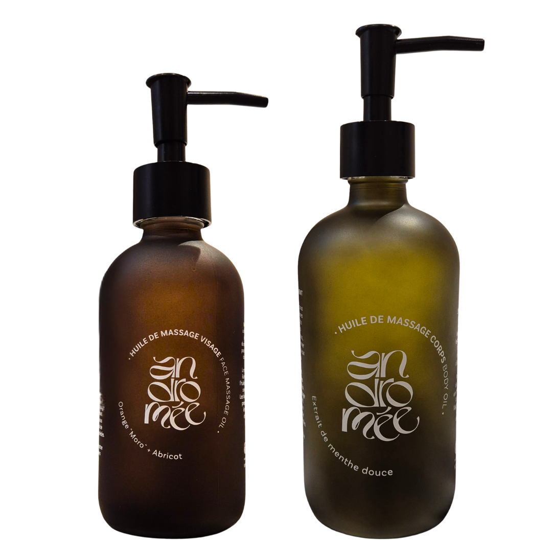 Lot de 2 - Huile de massage corps 500ml + Huile de massage visage 250ml